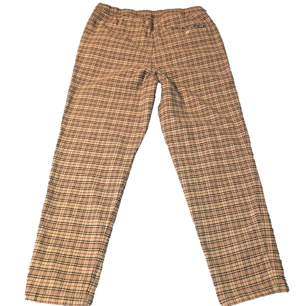 RSQ Pants Men's Size Large Beige Plaid Pull On Pants Elastic Waist Casual Pocket